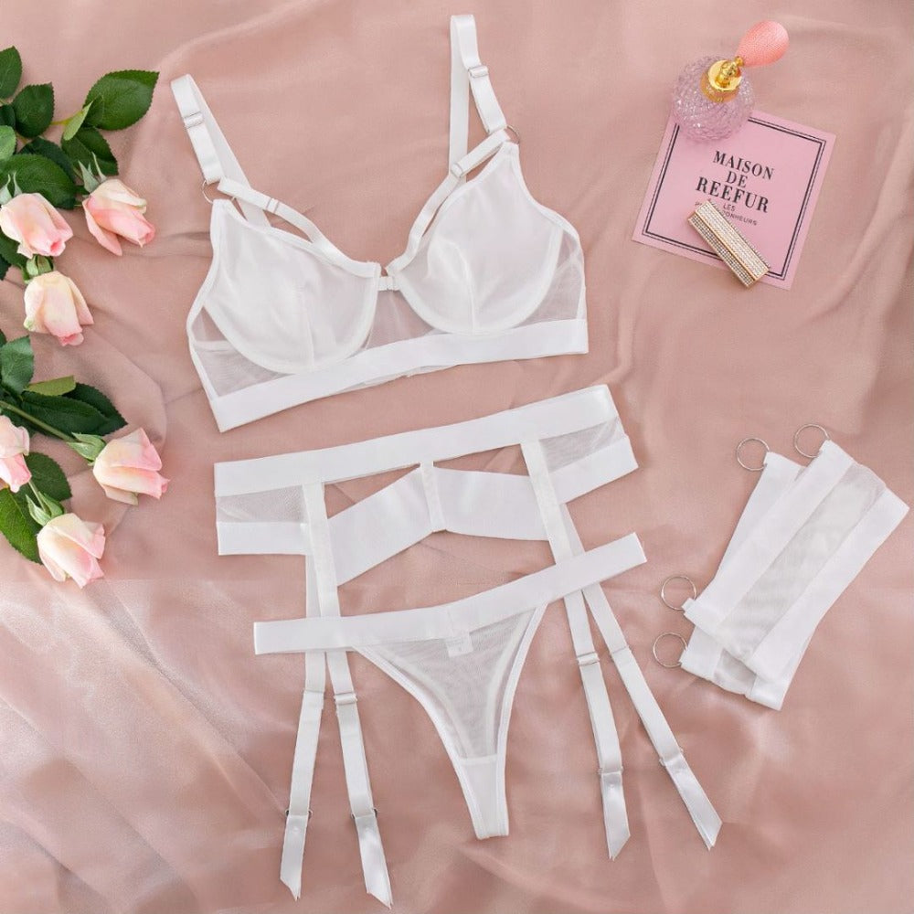 Weißer, sexy Damen-String mit Strumpfhaltern