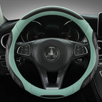 Carsine Leather Carbon Fiber Car Steering Wheel Cover Blue / Round