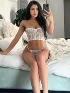 Carsine See-through embroidered tube top sexy lingerie 2 piece set G string Thong White / S