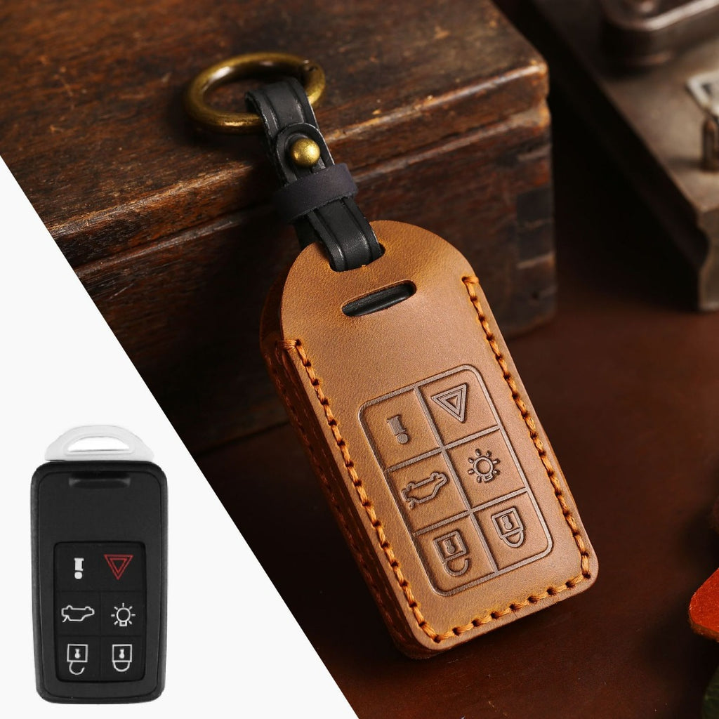 Carsine Volvo XC60 Leather Car Key Cover 5,6 Button Brown / 6Button