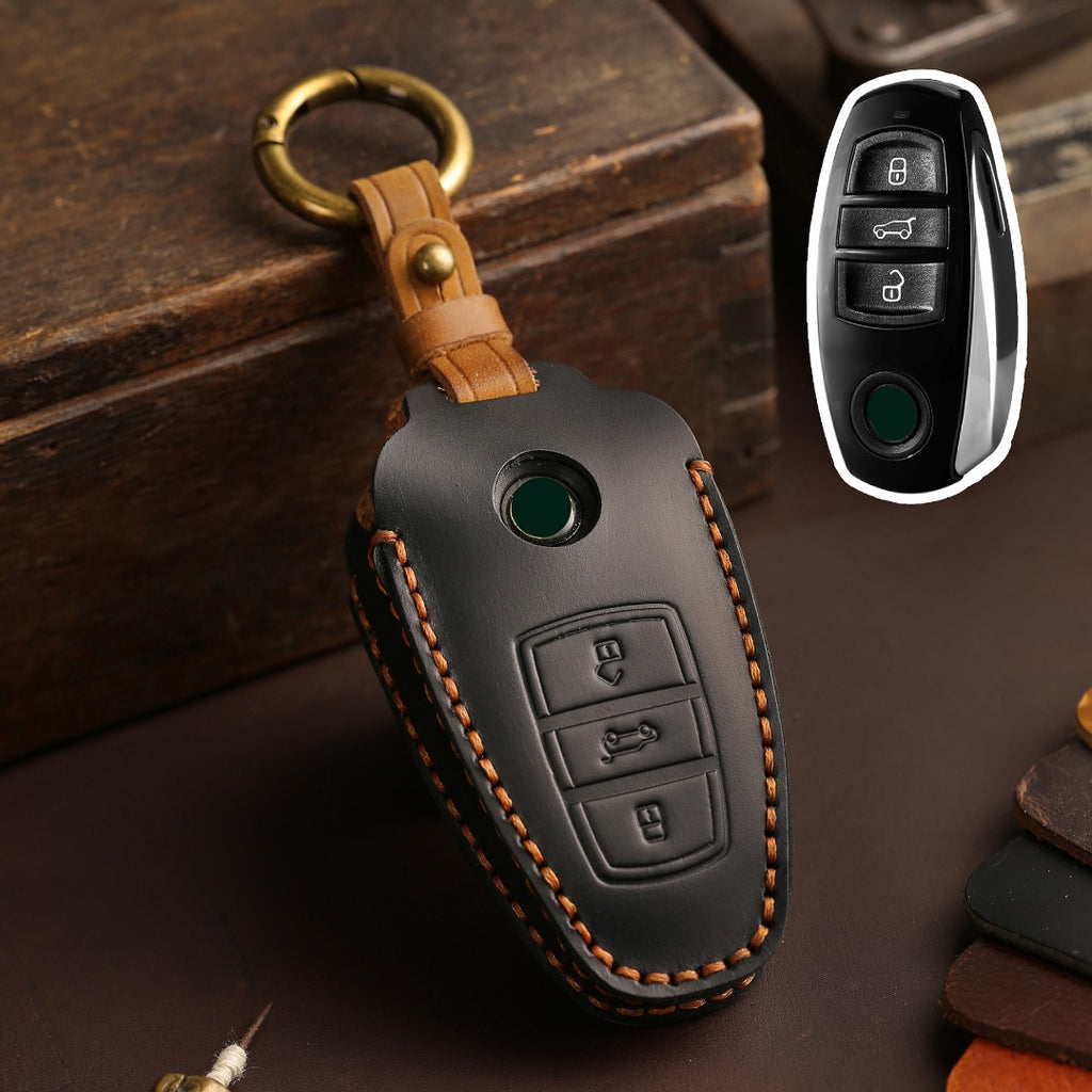 Carsine Volkswagen Touareg Leather Car Key Cover 3 Button Black / 3 Button