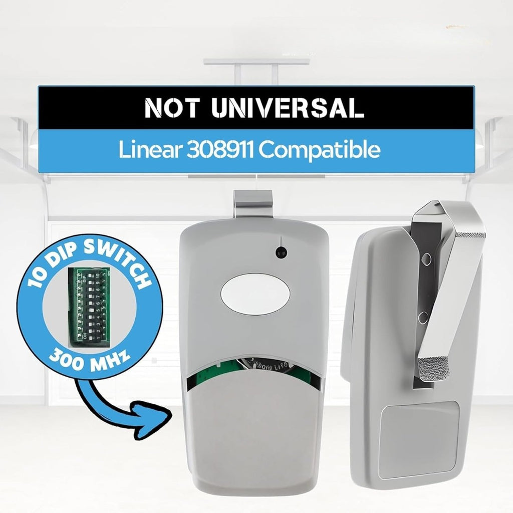 Carsine Multicode Linear 308911, 10 dip Switch Gate Opener Remote 300MHz, Multi Code Garage Door Opener Remote, Garage Clicker Replacement White / 1 PCS