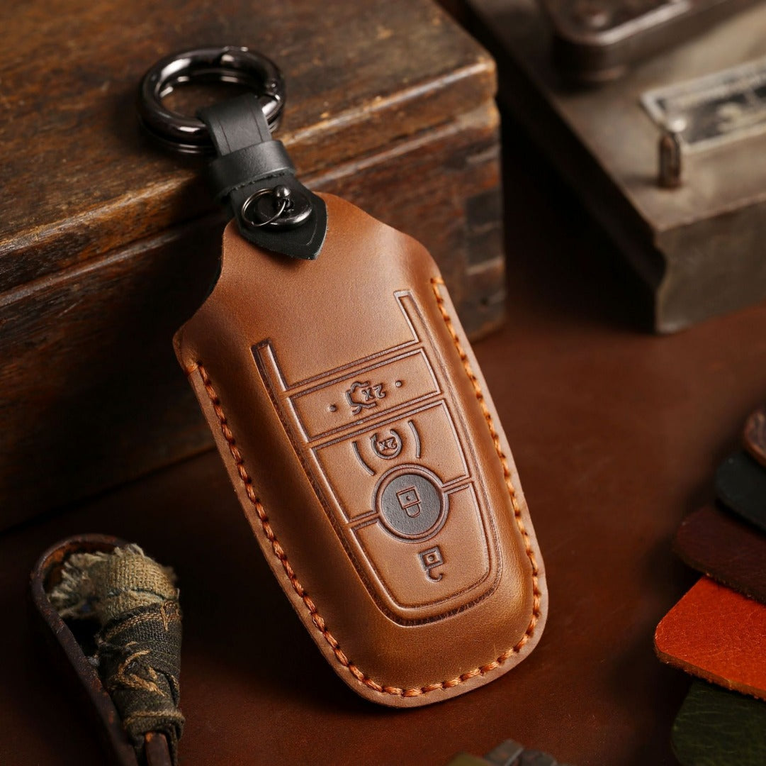 Ford Focus Explorer Kuga Sharp Aviator Lincoln Mondeo Edge F-150 Raptor Pickup Trucks Leder-Autoschlüsselhülle für 2, 3, 4 und 5 Tasten