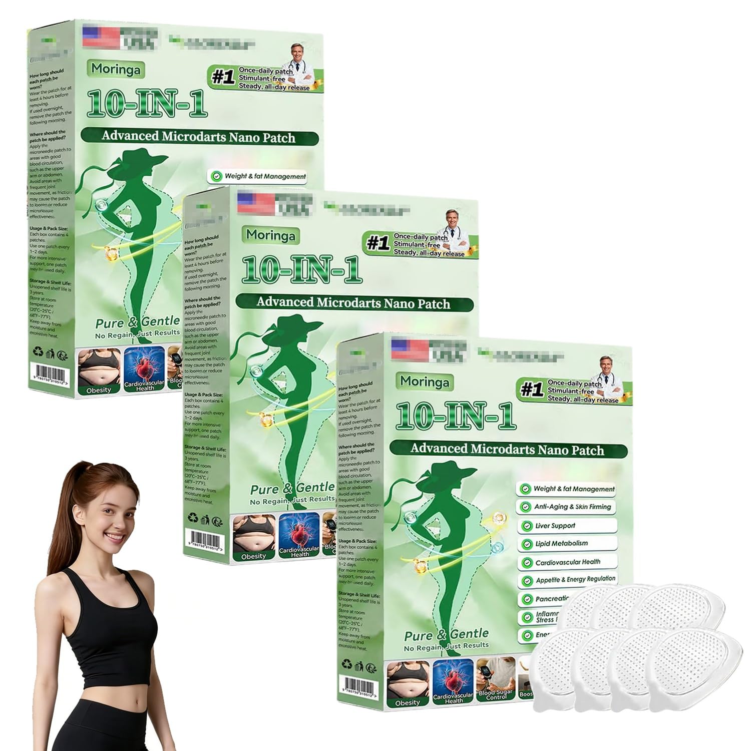 Moringa Berberine Patches,2026 Upgraded Moringa 10-in-1 Nano Microdarts Patch,Suitable for All Skin Types Natural Herbal Body Patch for Women Men