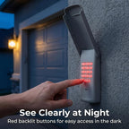 Red backlit buttons for easy access in the dark