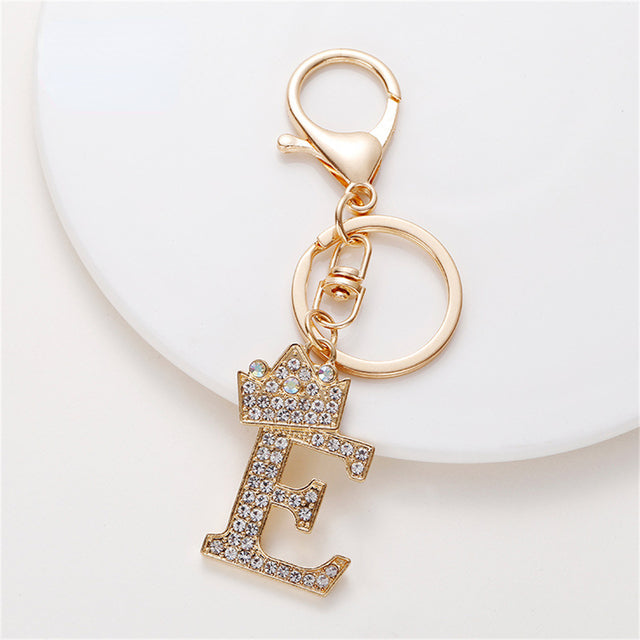 Carsine Rhinestone 26 Letters Car Keychain E