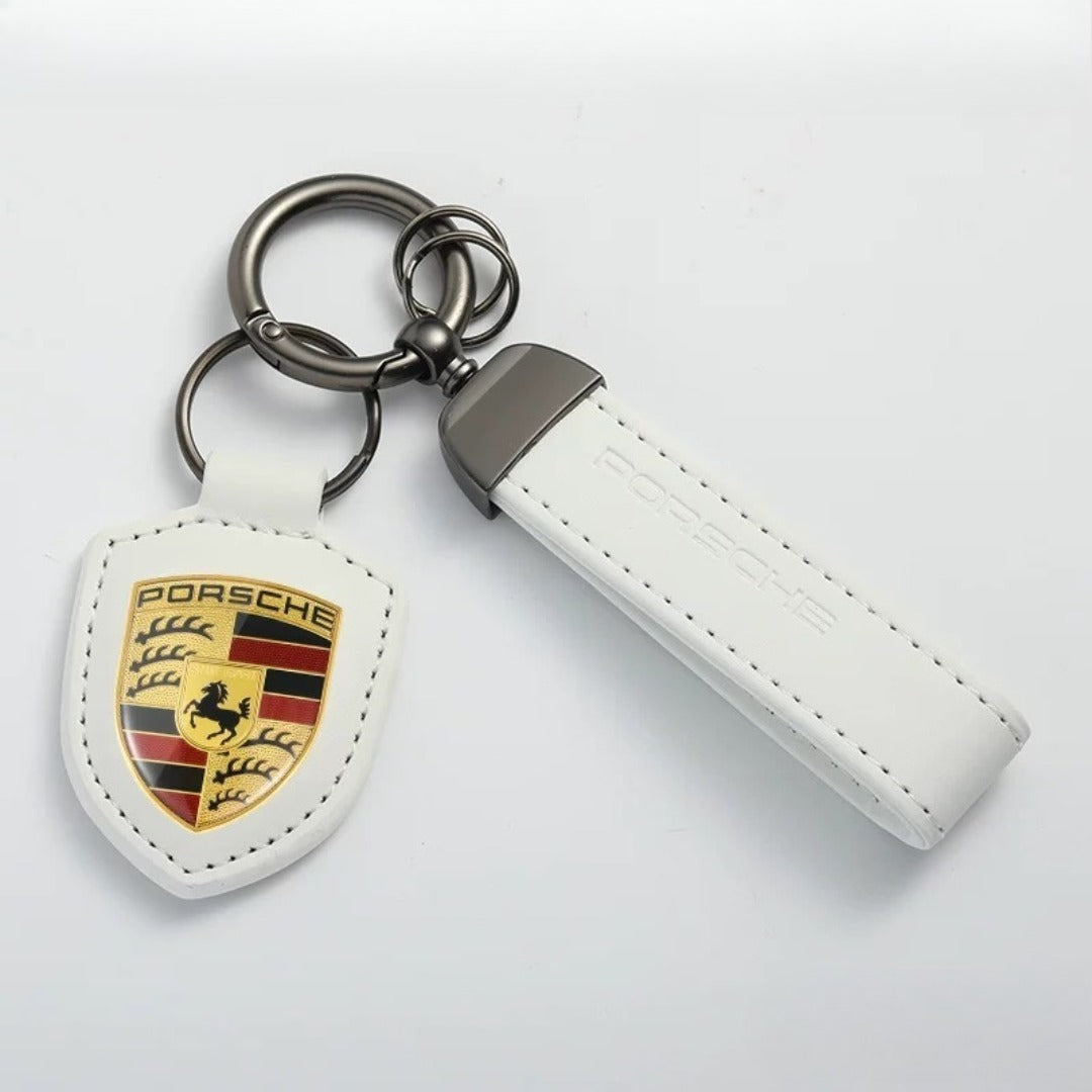 Porsche-Wappen-Schlüsselanhänger aus echtem Leder
