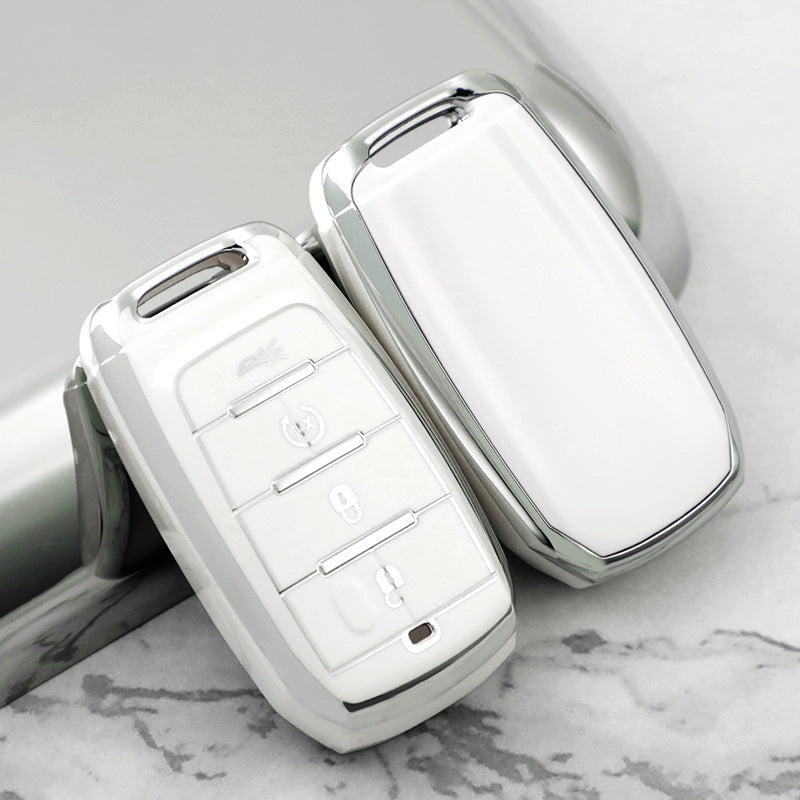 Carsine Jeep Dodge Chrysler Car Key Cover Silver Edge White / Key case