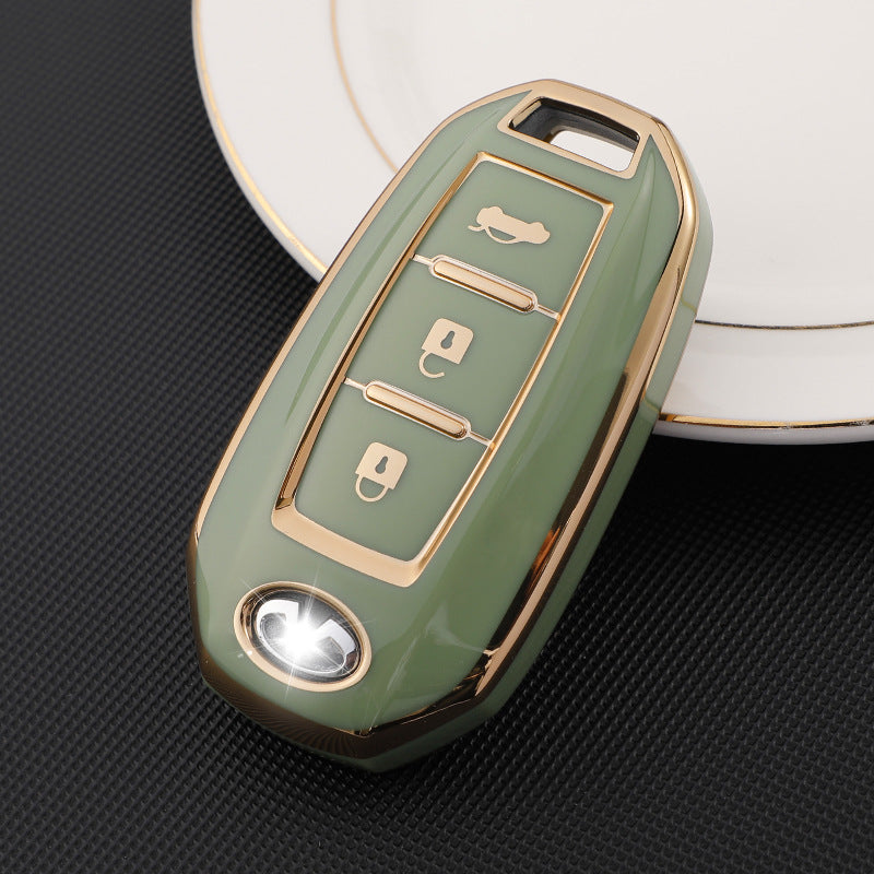 Carsine Infiniti Car Key Case Golden Edge 3 Buttons / Green / Key case