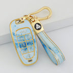 Carsine Hyundai Car Key Case Gold Inlaid With Jade Blue / Key case + strap