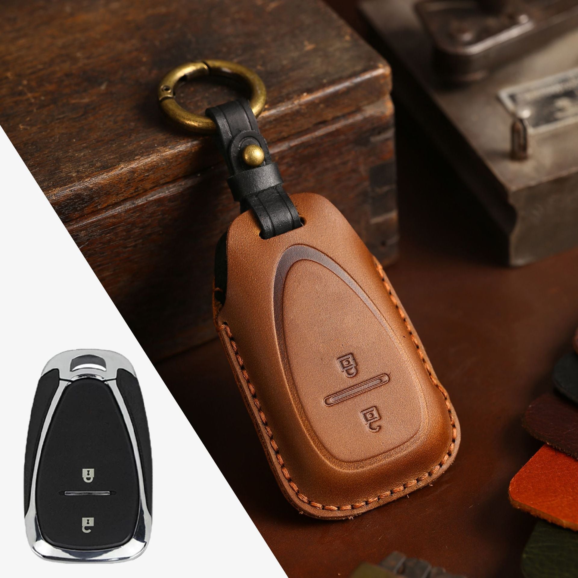 Chevrolet Traverse, Malibu, Cruze, Trax Autoschlüsselhülle aus Leder für 2, 3, 4 und 5 Tasten