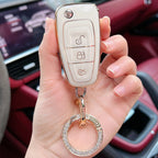 Carsine Ford Car Key Case Golden Edge White / Key case + O chain