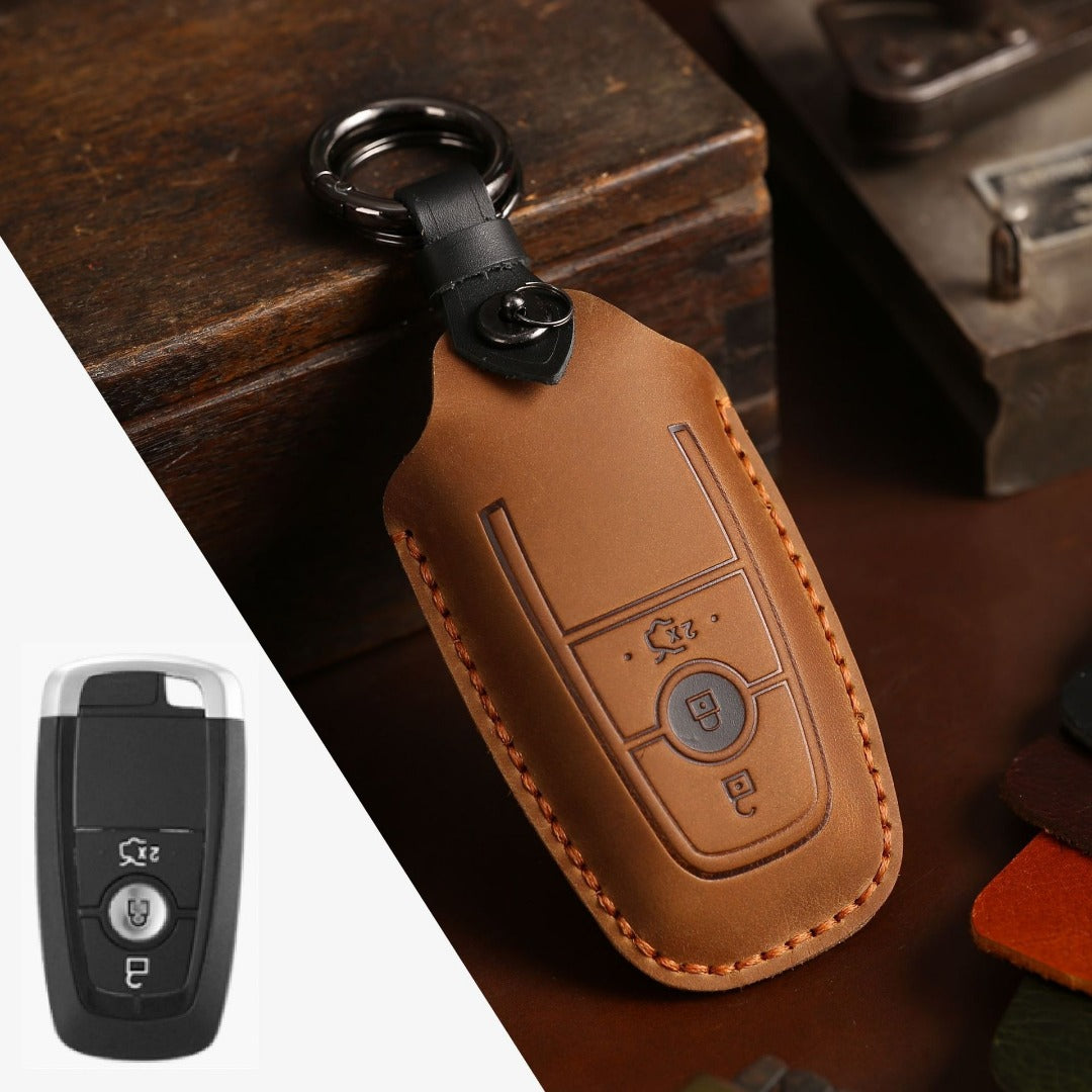 Ford Focus Explorer Kuga Sharp Aviator Lincoln Mondeo Edge F-150 Raptor Pickup Trucks Leder-Autoschlüsselhülle für 2, 3, 4 und 5 Tasten
