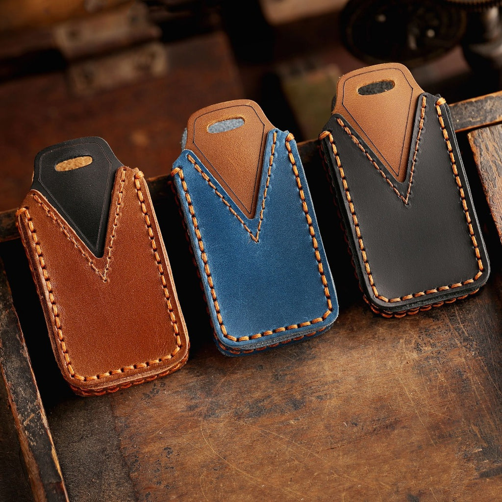 Étui de clé de voiture en cuir Mitsubishi à 3 boutons