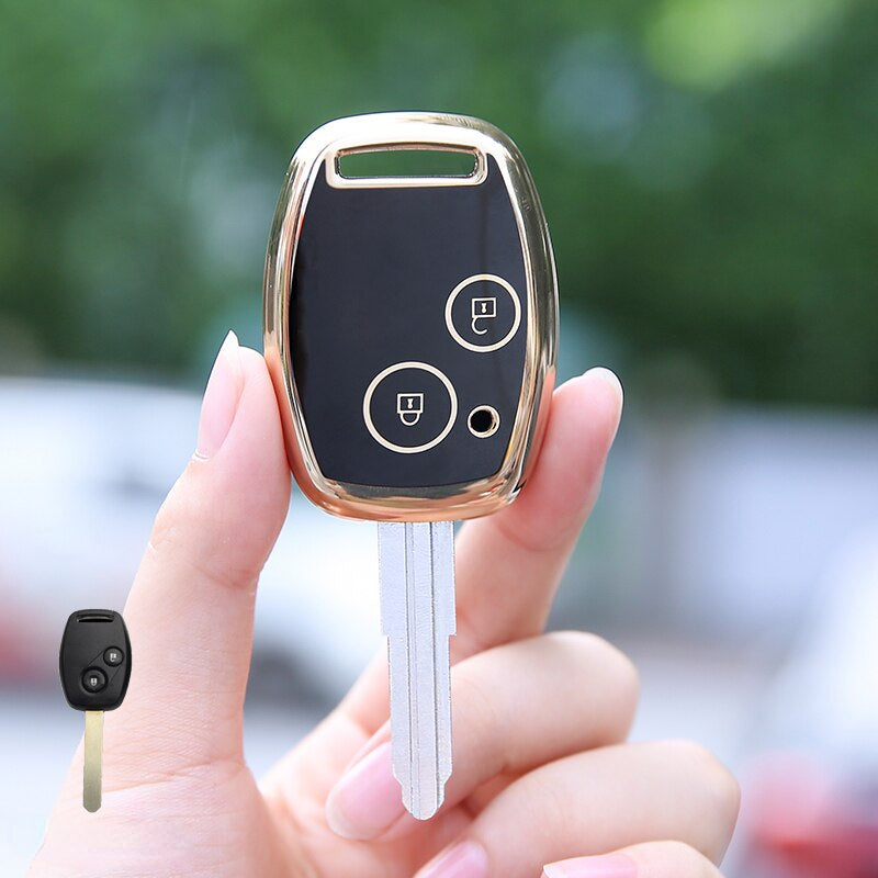 Carsine Honda Car Key Case Golden Edge 2 Buttons / Black / Key case
