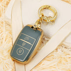 Carsine Kia Car Key Case Golden Edge Gold / Grey / Key case + O chain