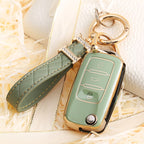 Carsine Volkswagen Car Key Case Golden Edge Green / Key case + strap