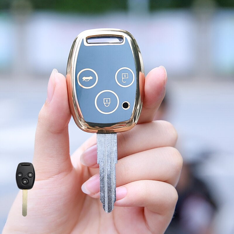 Carsine Honda Car Key Case Golden Edge 3 Buttons / Grey / Key case